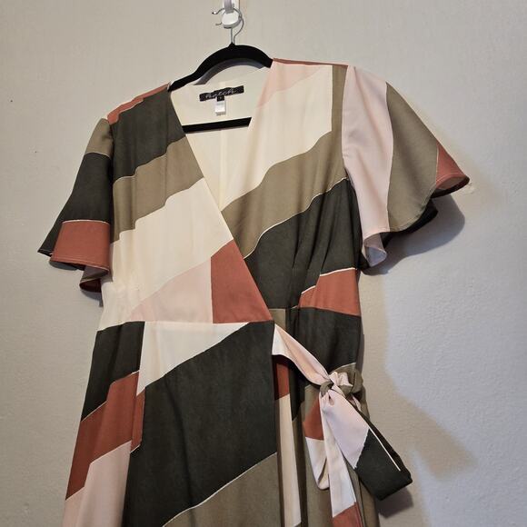 Hutch Anthropologie Abstract Wrap Maxi Dress Womens LG Green Geometric Flowy - Picture 3 of 16